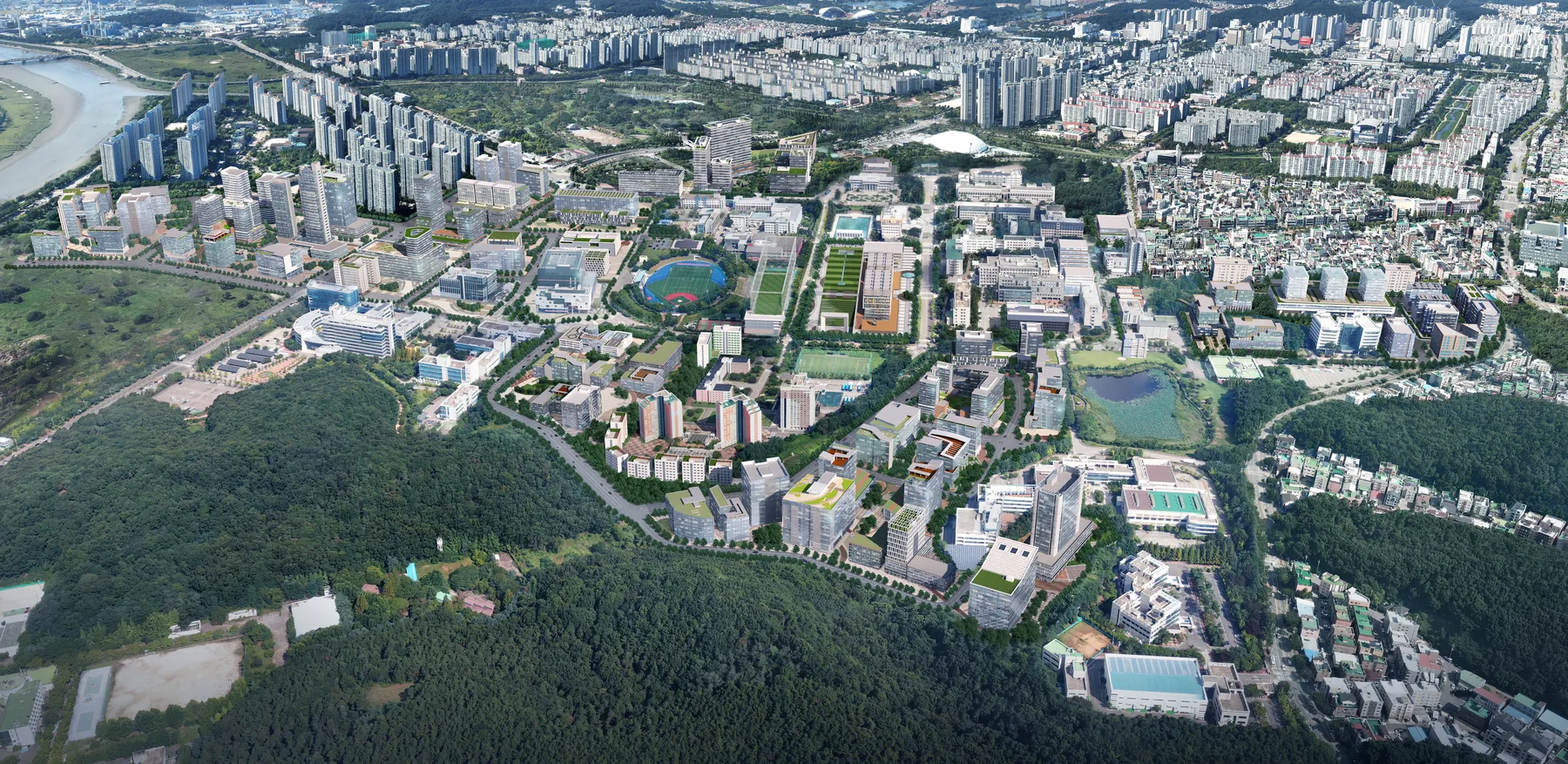 한양대학교 ERICA와 주변 연구·산업 거점을 내려다본 전경