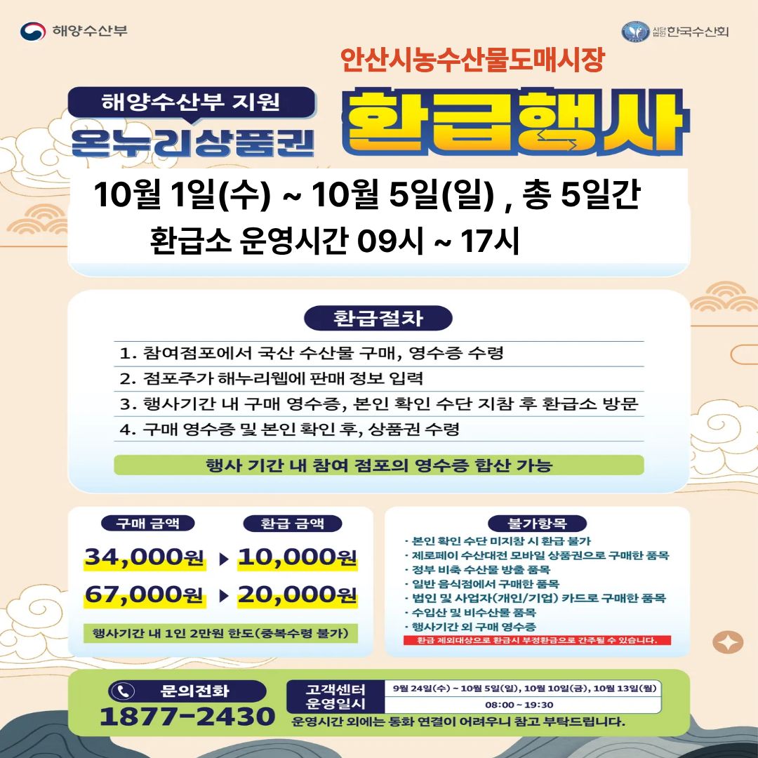 안산시농수산물도매시장, 추석 맞이 온누리상품권 환급행사 개최