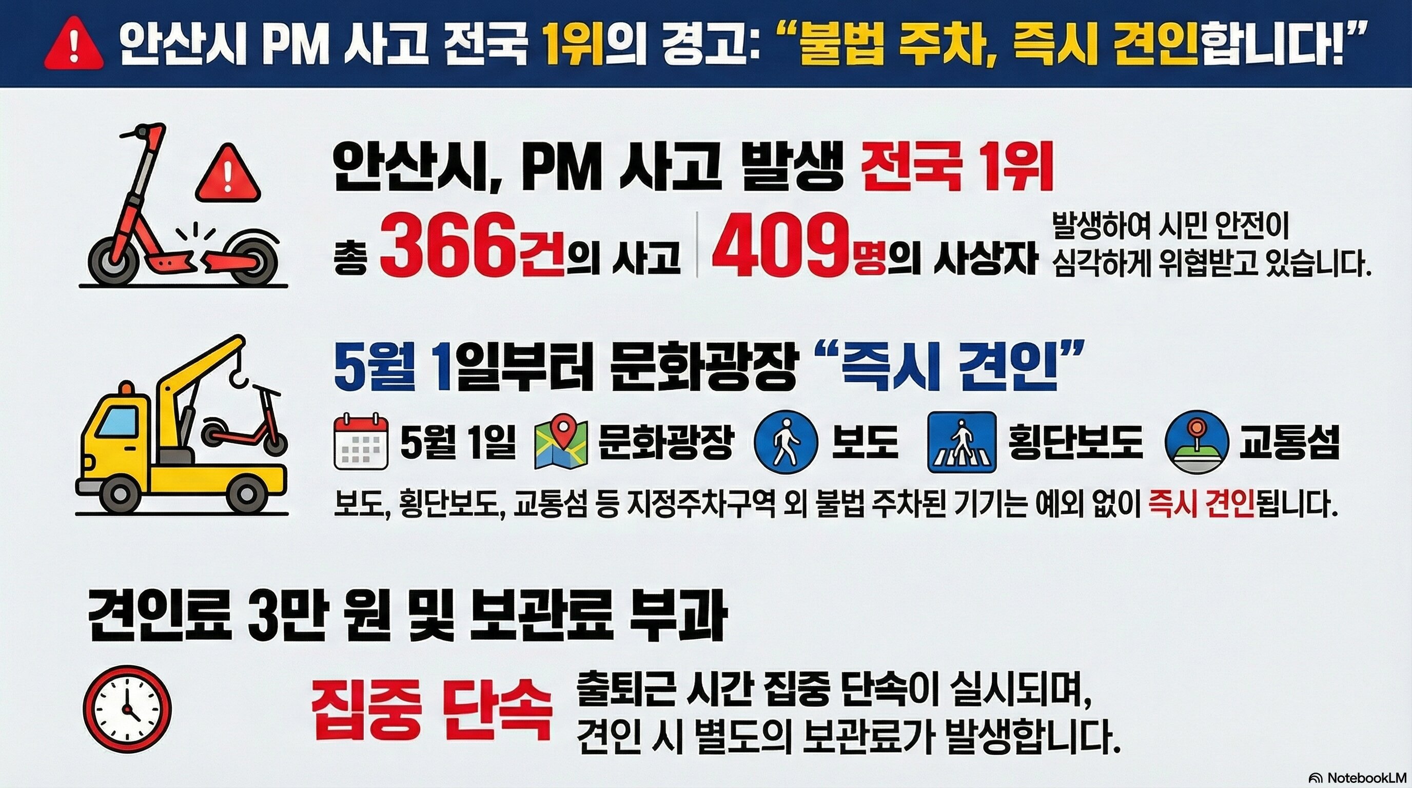 안산시, 전동킥보드 불법주차 강력 대응… 5월부터 즉시 견인 시범운영