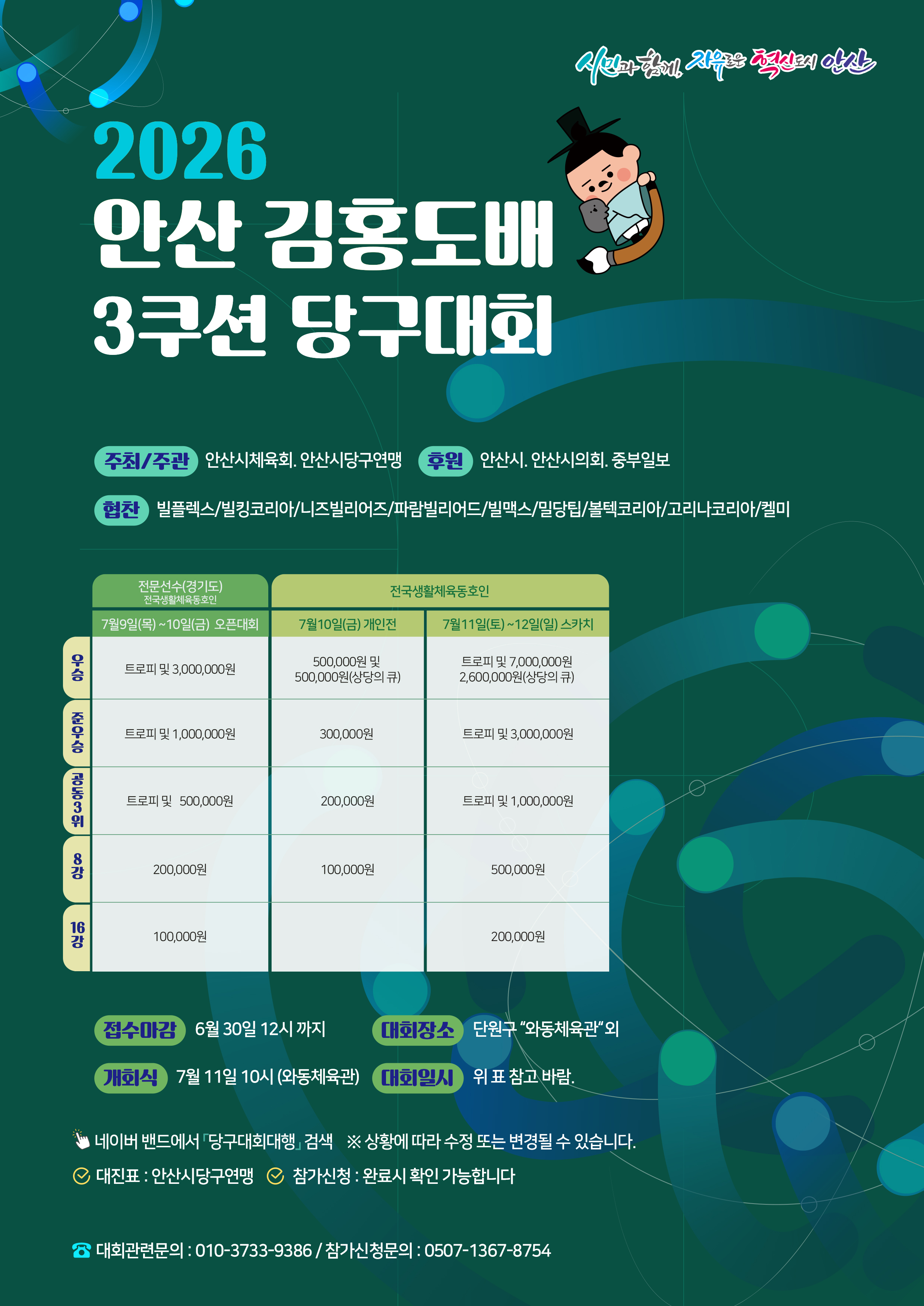 2026 안산 김홍도배 전국 3쿠션 당구대회 개최