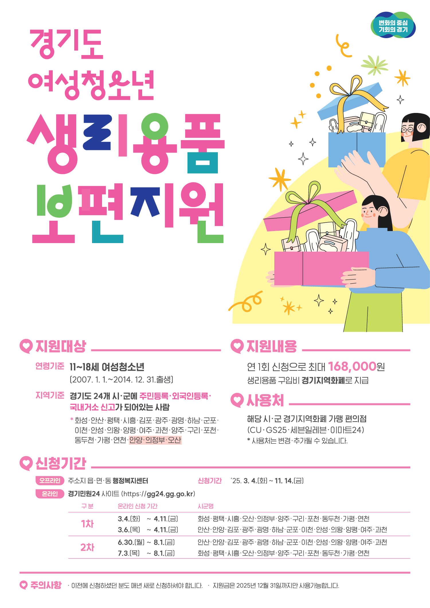 경기도 여성청소년 생리용품 보편지원 안내 사진