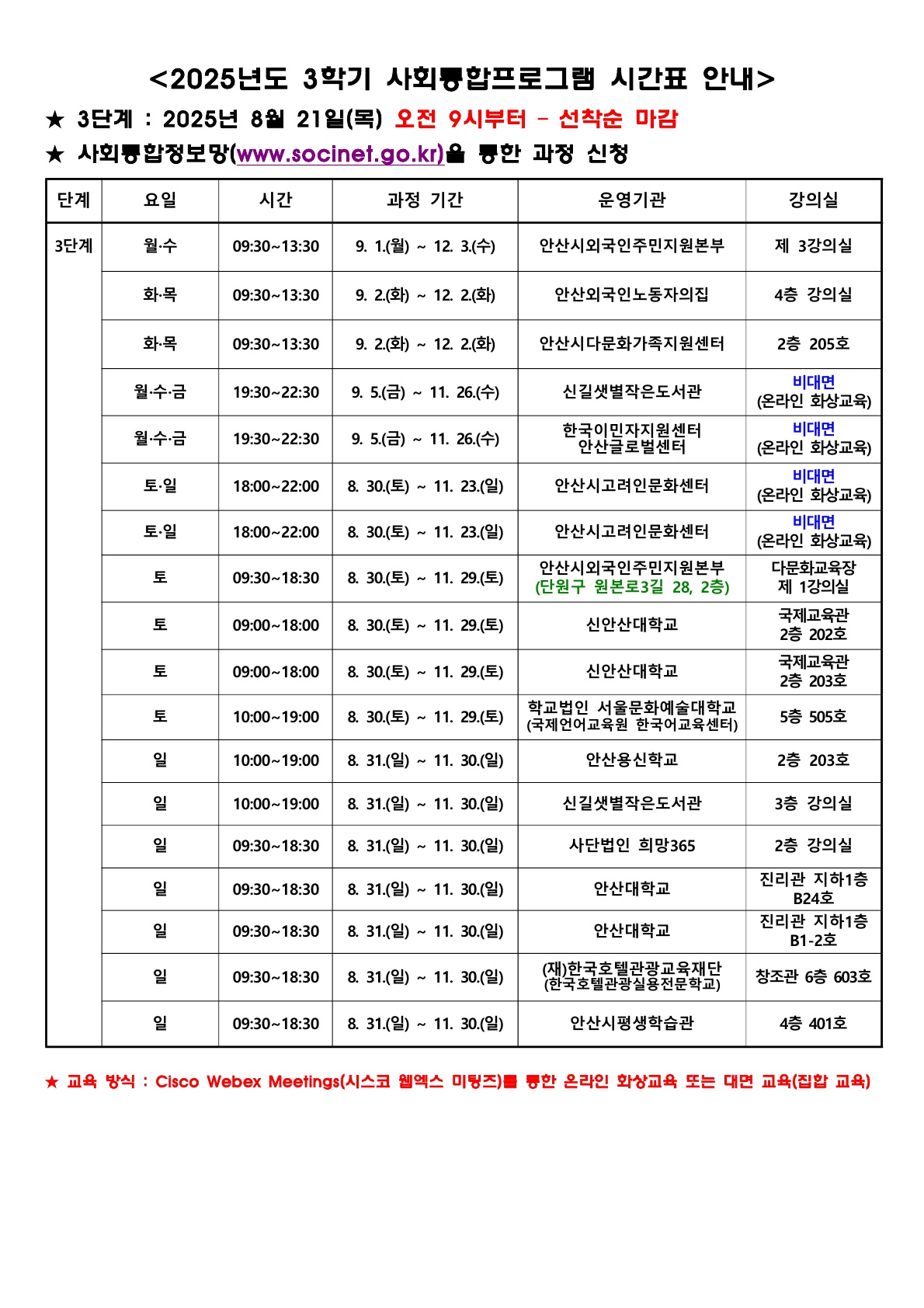 2. [한국어] 2025년도 3학기 사회통합프로그램 시간표 안내(1-5단계)_2.jpg