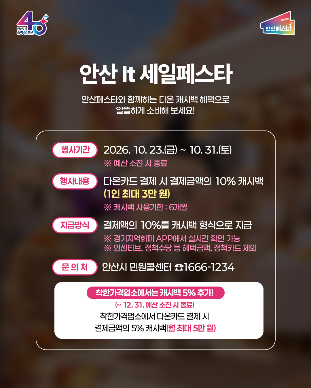 안산 it세일페스타 안산페스타와함께하는 다온 캐시백 혜택으로 알뜰하게 소비해 보세요!
