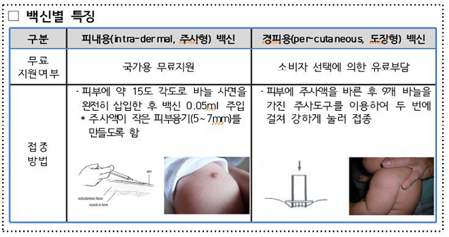 백신별 특징 - 아래 자세히 설명
